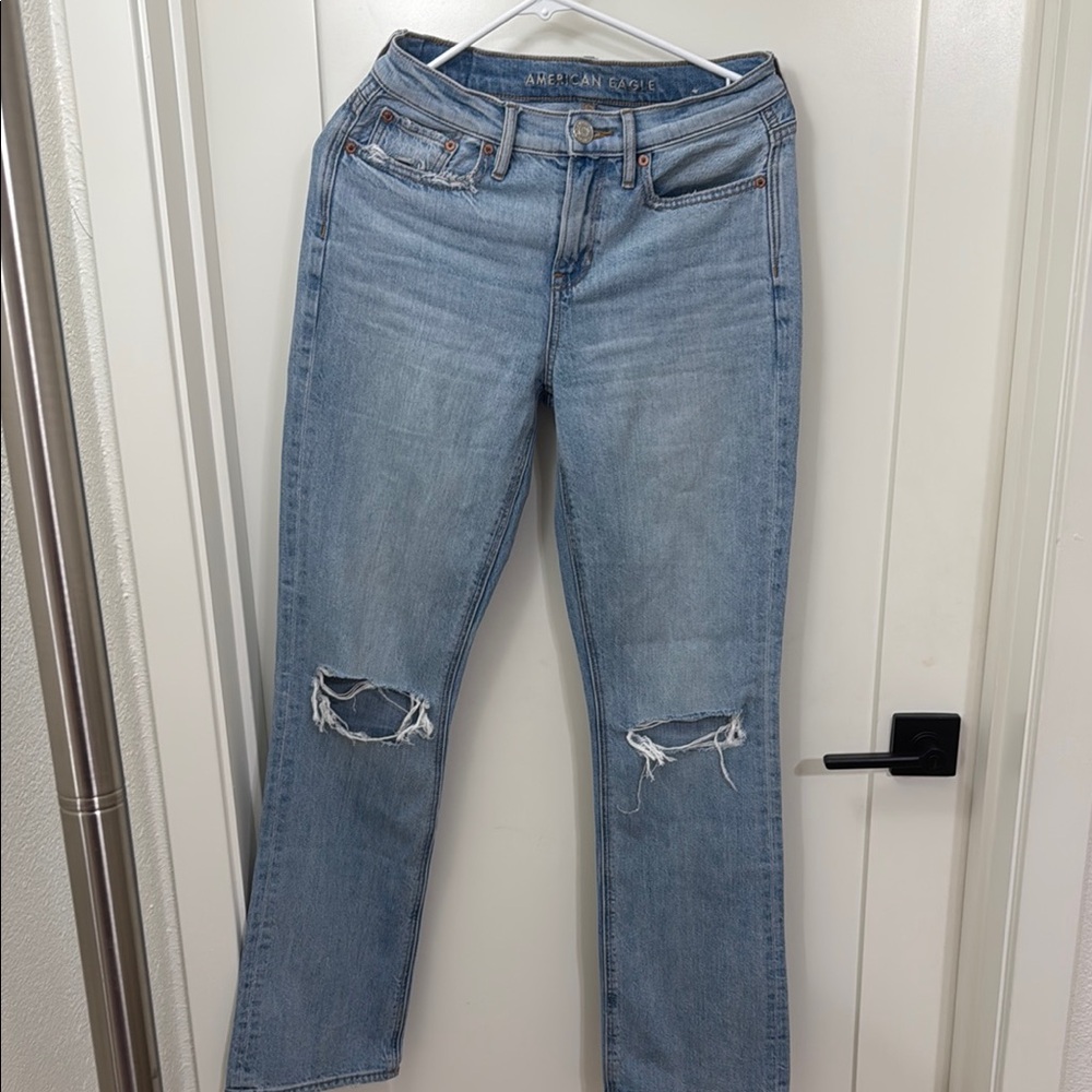 American Eagle Women's Blue Ripped Jeans 90s BOOTCUT